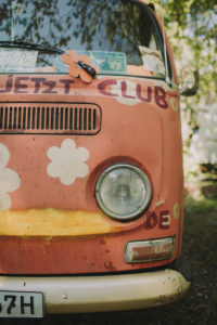 Old VW bus as a wedding car, close up Old VW bus as a wedding car, close up